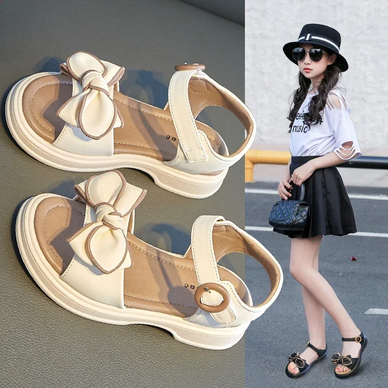 

Girls Bowtie Sandals Sweet Princess Classic Simple Summer 2025 New Children Sandals for Girls Outdoor Beach Cute Bow-knot Shoes