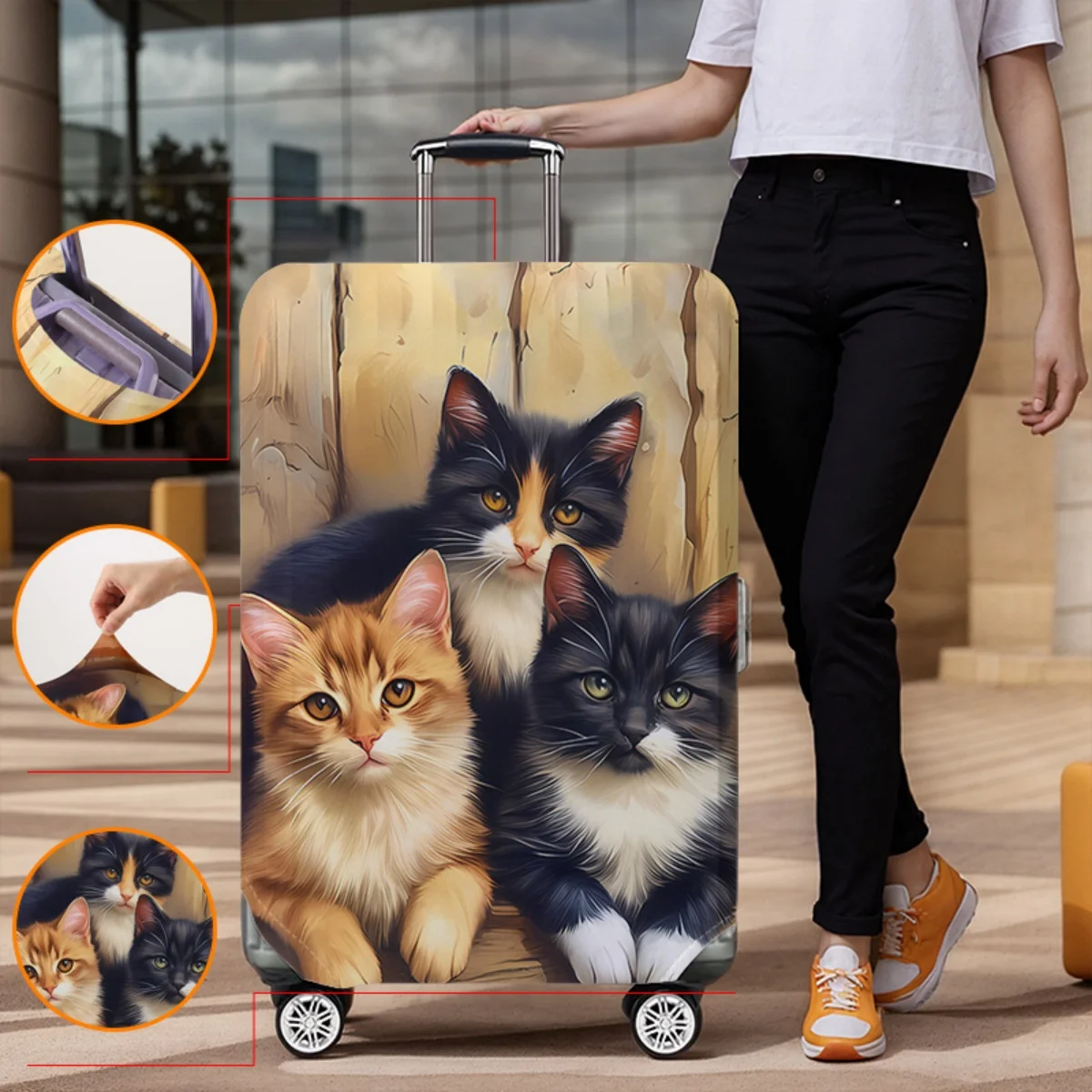 Cartoon pattern luggage protection cover, set suitable for 18-32 inch luggage cover, luggage handle cover, travel accessories
