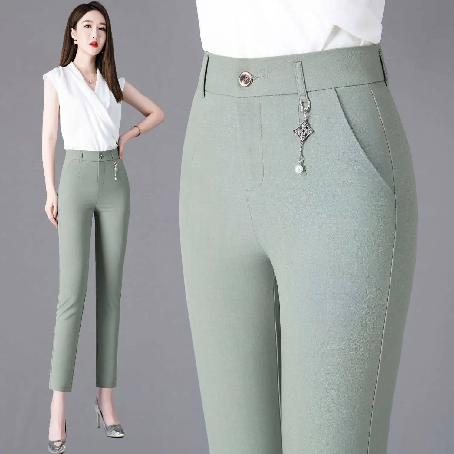 

Panty Office Lady All-match Cotton Linen Pencil Pants 2023 Cotton Linen Women Solid High Waist Casual Female Straight Trousers