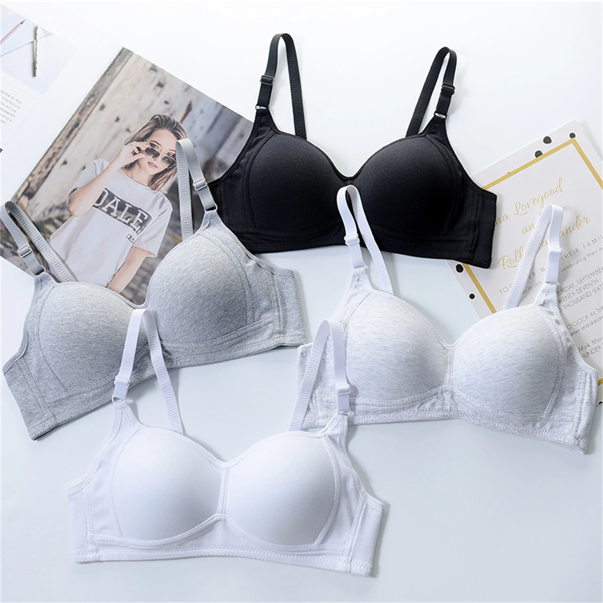 Japanese College Style  Girls Underwear Cotton Soft Solid Color Ventilate Student  Puberty Flimsy Comfortable Women Bra