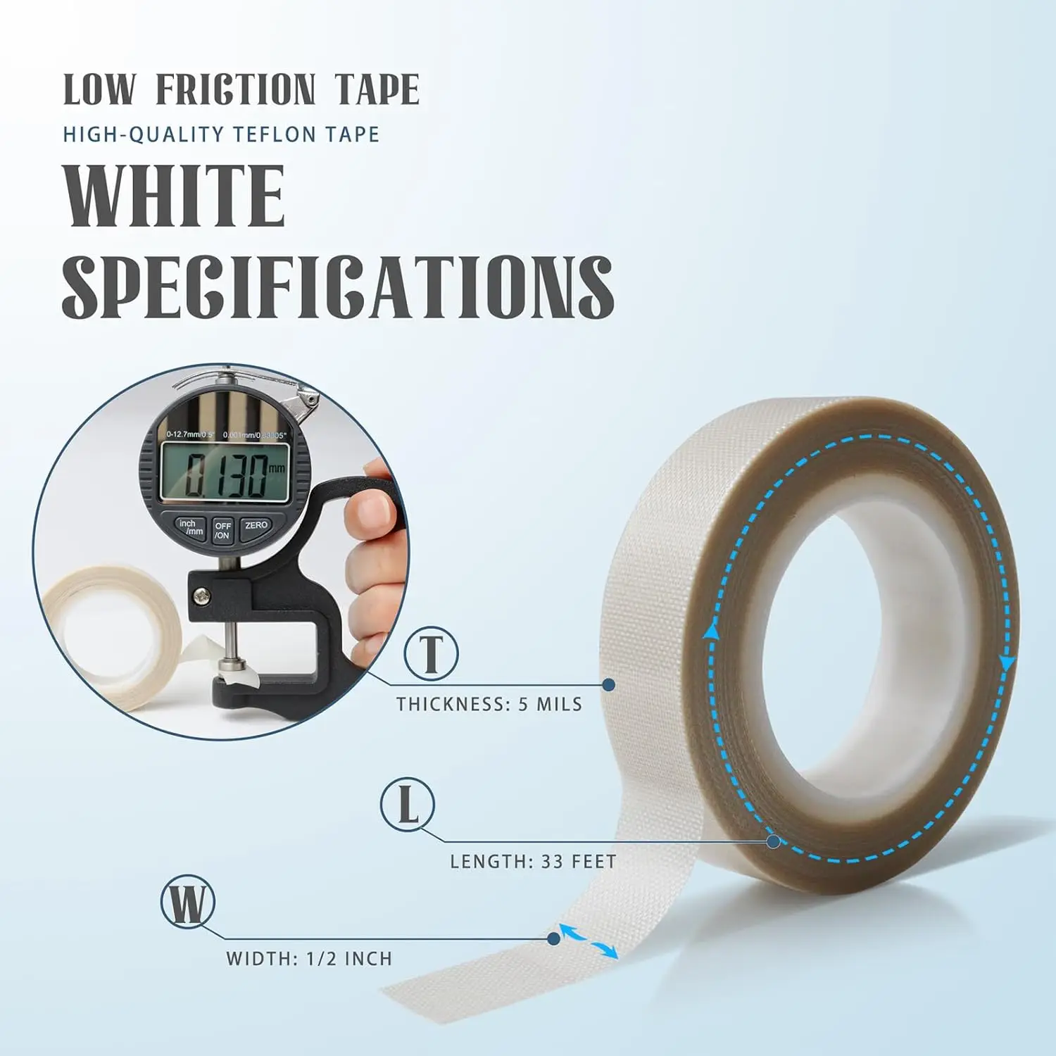 2 Rolls 1/2 Inch x 33 Feet Low Friction Drawer Slide Tape - Squeak Resistant, Abrasion Resistant Surface Protection Tape