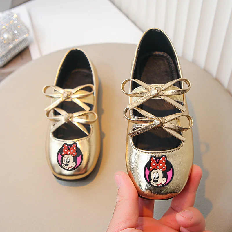 

Summer Minnie Non-slip Soft Soles Leather shoes Mickey Mouse kids Casual Shoes Disney Baby first walkers Girl Spring Dance Shoes