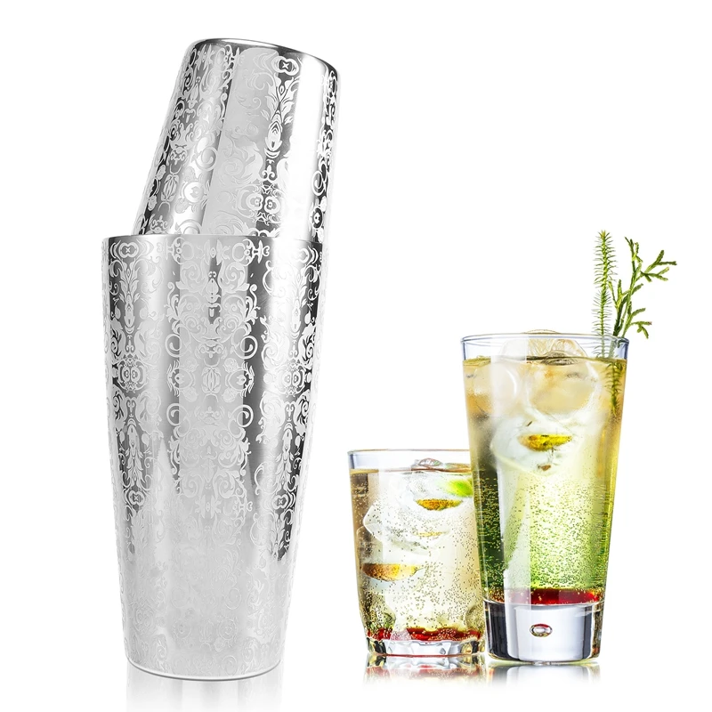 Cocktail Shaker Boston Shaker 304 Stainless Steel Barra De Ferramentas Engraving Design Boston Cocktail Shaker Tin Set-A09G