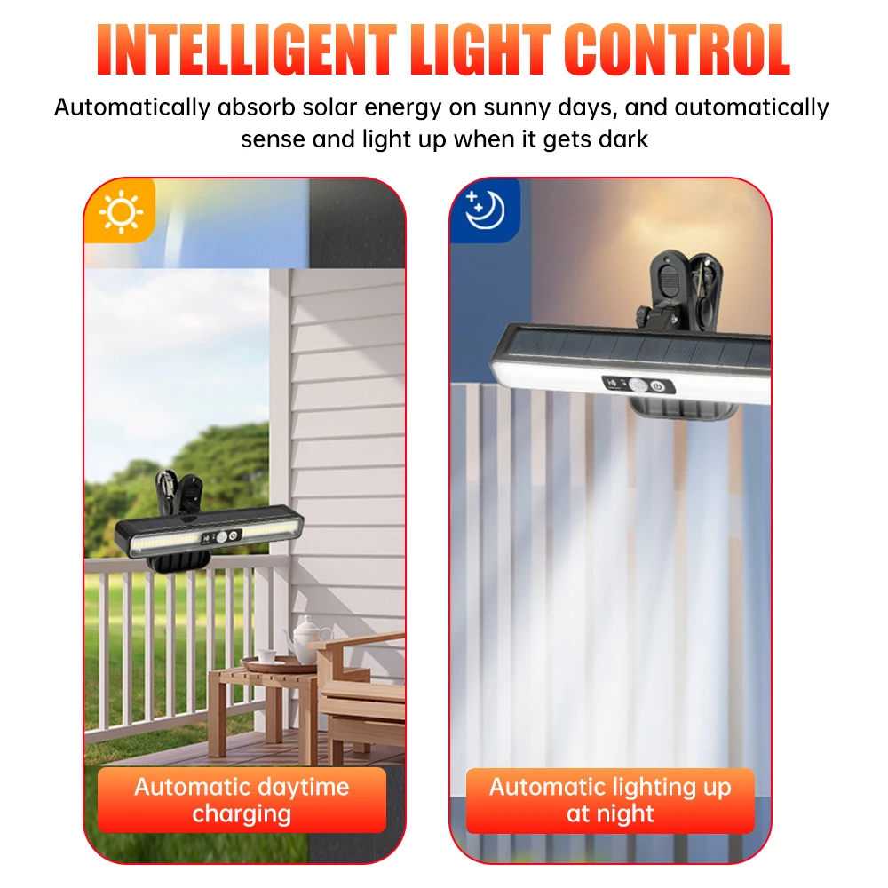 Solar Human Body Induction Light Powerful Clip Outdoor Waterproof Solar Fence Light Portable 36LED Ultra Bright Emergency Light