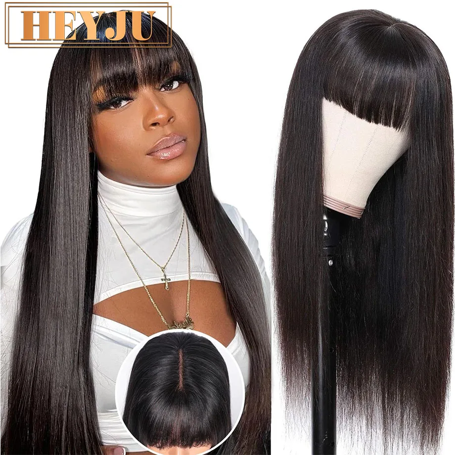 100% Human Hair Wig Straight Wig With Bangs For Women 30 32Inch Brazilian Hair Wigs On Sale 3x1 Middle Part Lace Bang Wigs Bob