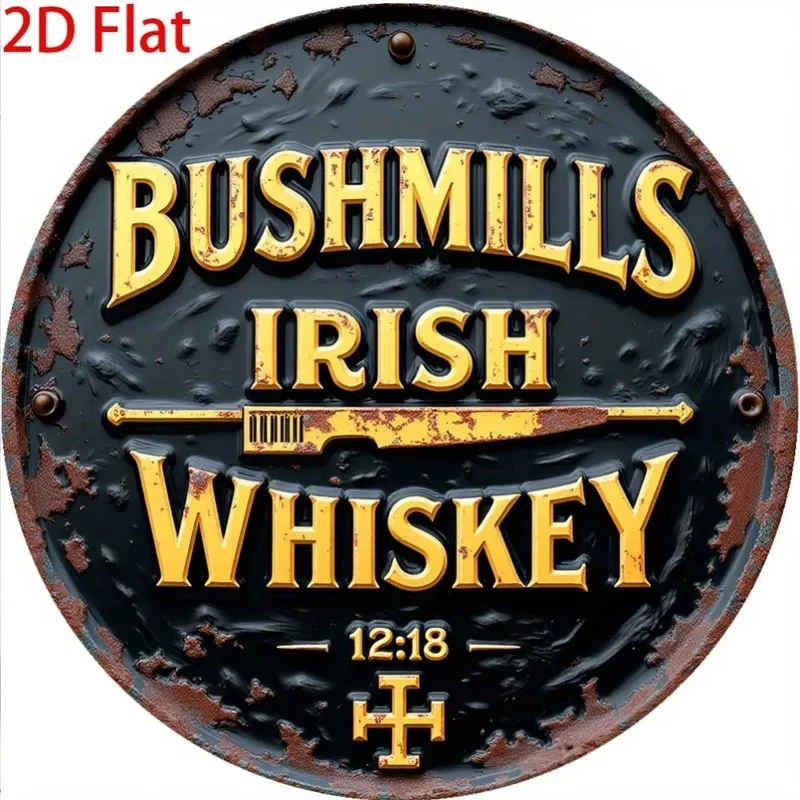 Letrero de whisky Bushmills Vintage, redondo, rústico, de hierro y metal, decoración de pared, arte para bar, pub, regalo, 1 unidad
