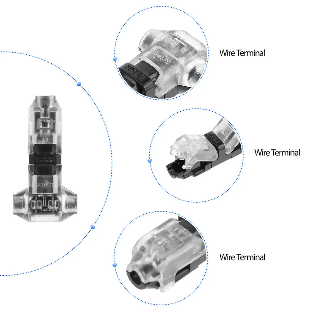 10Pcs No Wire Stripping T Tap Electrical Connectors Snap Lock Transparent Compact Insulated Wiring Connectors for Low High