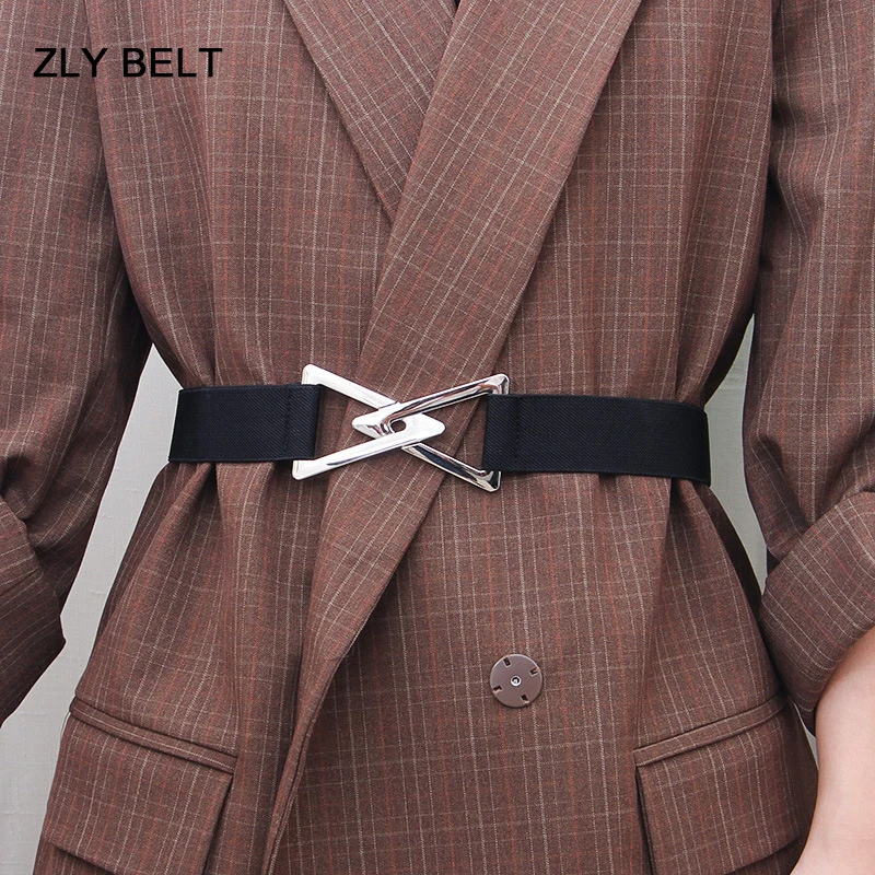 2023 New Fashion Waist Band Women Versatile Adjustable Elastic Metal Buckle Cotton Material Dress Coat Style Vintage Solid Belt