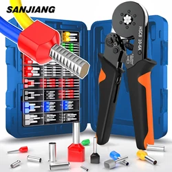 Ferrule Crimping Tool Kit with Tubular Wire Connectors Toolbox Hexagonal Sawtooth Self-Adjustable Ratchet Wire Terminals Crimper