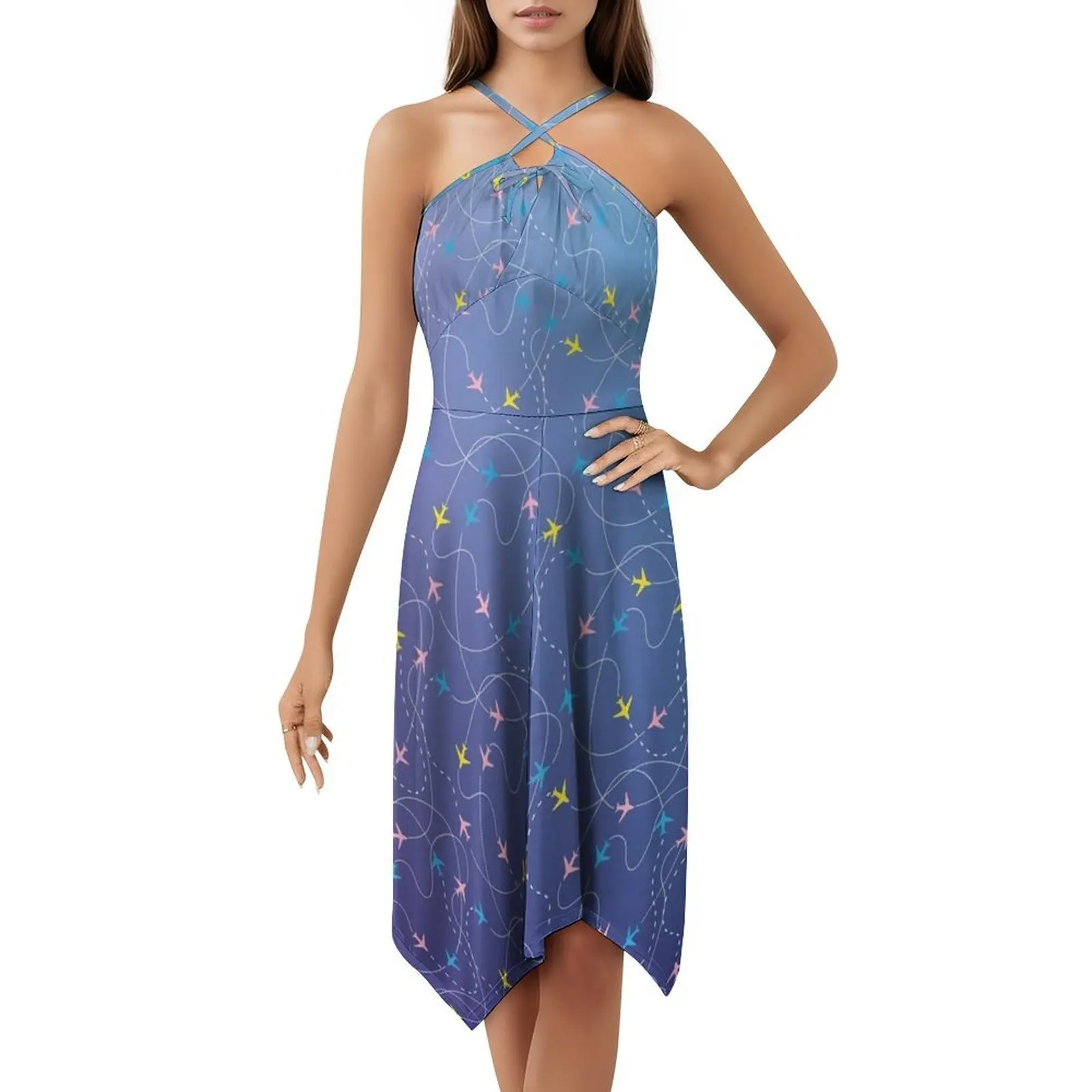 فستان هيب هوب نسائي مشغول من Airspace-Pastel & أرجواني مطبوع عليه رسومات جرافيكية للحفلات والنوادي وخرائط الطريق والطيران #5