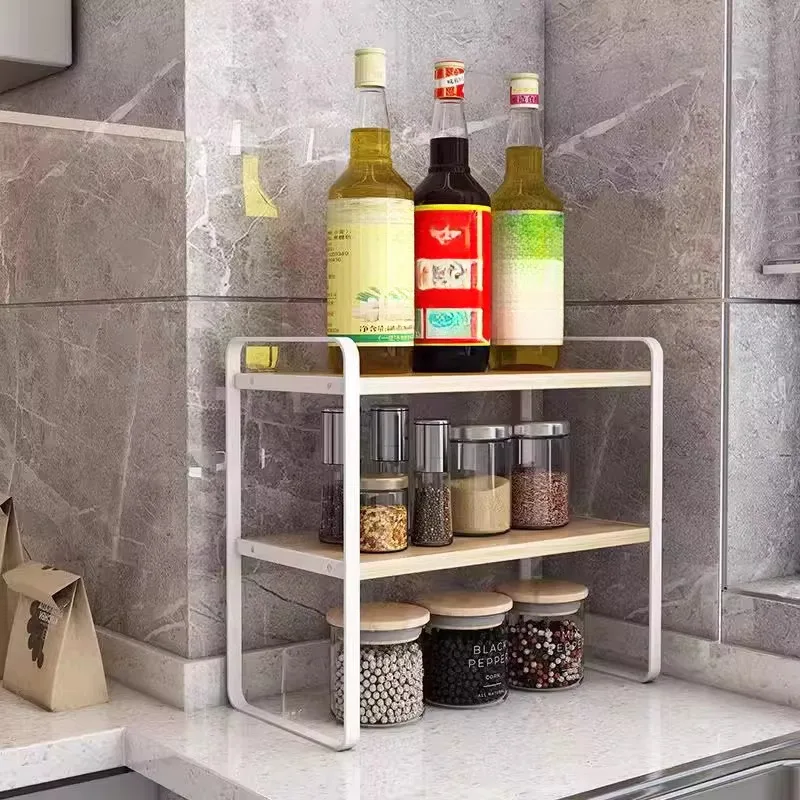 

Stainless Steel Kitchen Storage Rack Multi-layer Spice Organizer Countertop Partition Metal Shelves Chinese Style Metal Material