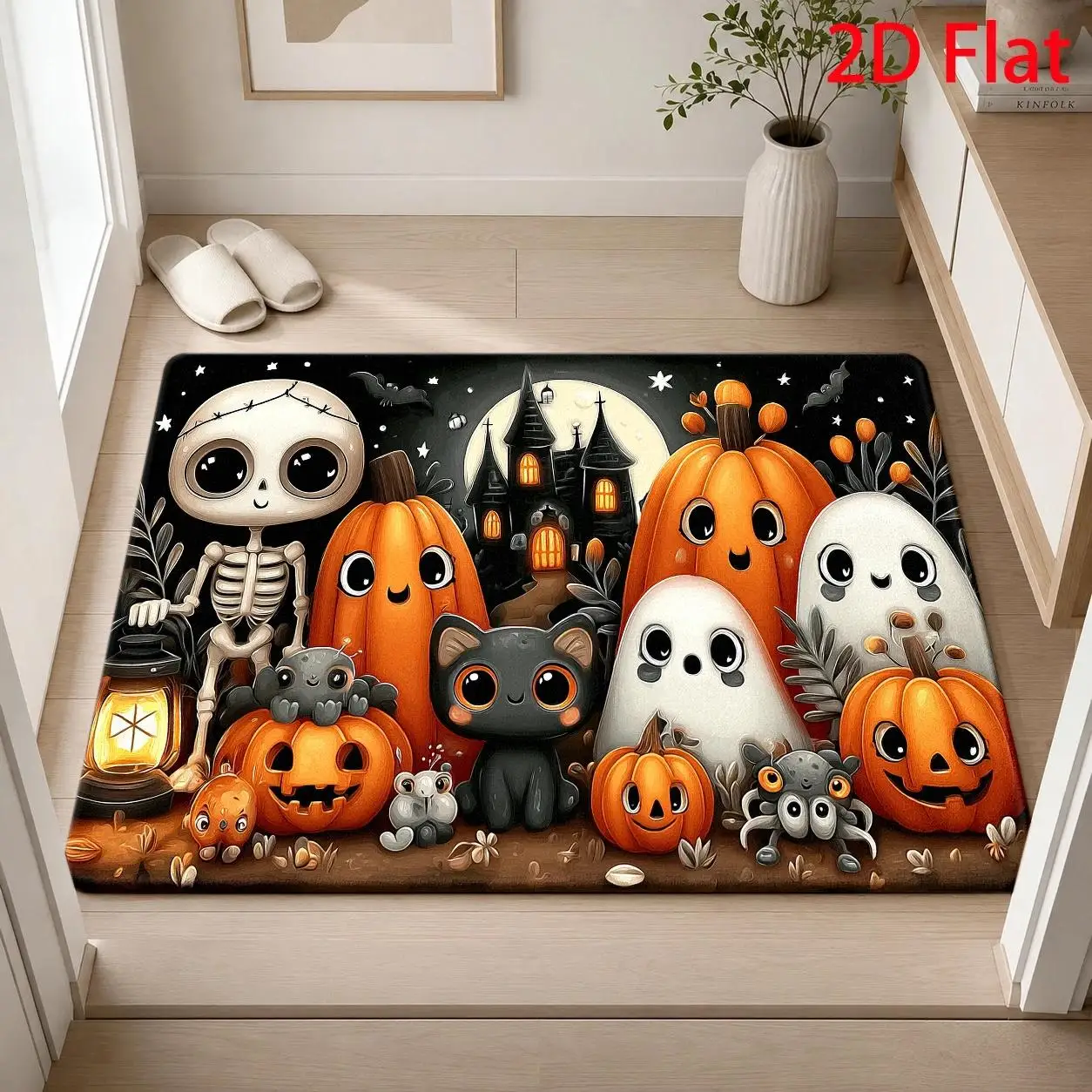 Adorable Ghost Couple Halloween Doormat, Non‑Slip Floor Mat, Witch Hat & Bunting Art for Eye‑Catching Seasonal Entryway Decor
