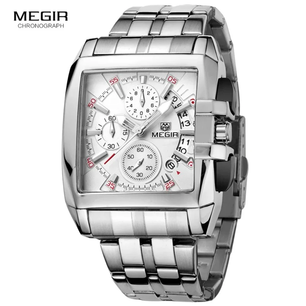 

MEGIR 2018 Fashion Luxury Business Quartz Steel Strip Men's Watch Multi Functional Luminous Waterproof Chronograph Mens Watch