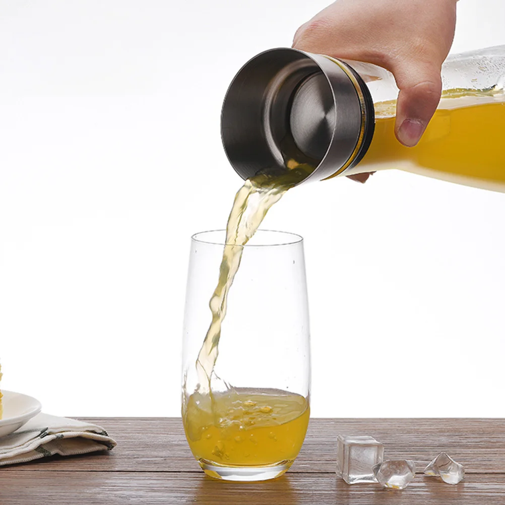 

Glass Cold Kettle 900Ml Stainless Steel Cover Heat Resistant Water Pot Transparent Juice Jug Explosion Proof Suitable for Hot