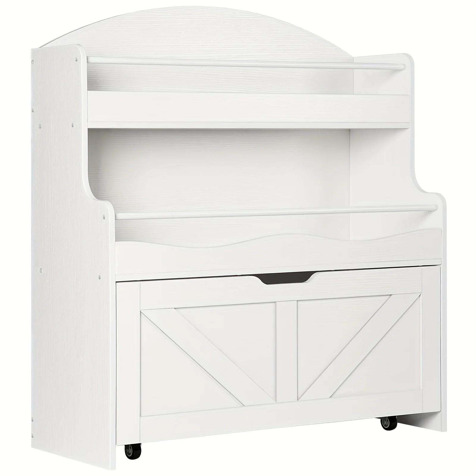 

White, Bookcase And Storage Organizer with Wheels, with Movable Drawer And Open Cubbie, Multifunctional Floor Storage,