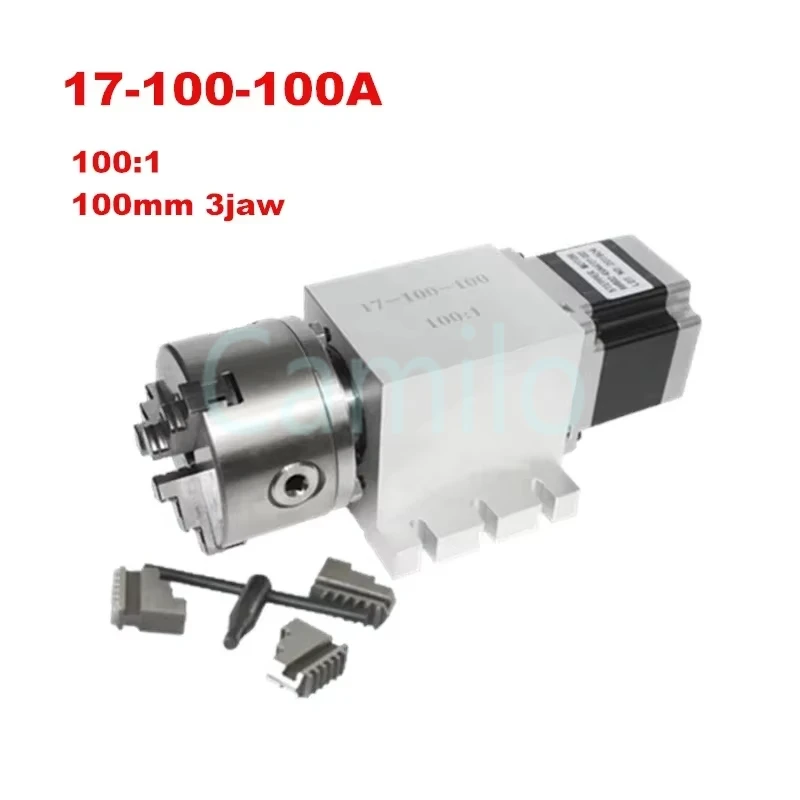 Harmonic Drive Reducer 3 4 Jaw 100mm Chuck CNC 4th Axis Rotary Axis Speed Reducing Ratio 50 for Milling Machine 50:1 100:1 CNC
