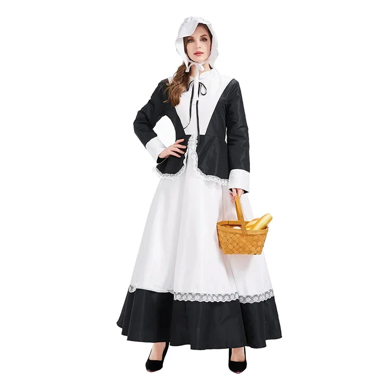 NEW Carnival Halloween Lady Little House On The Prairie Costume American Pioneer Pilgrim Playsuit Cosplay Fancy Party Dress