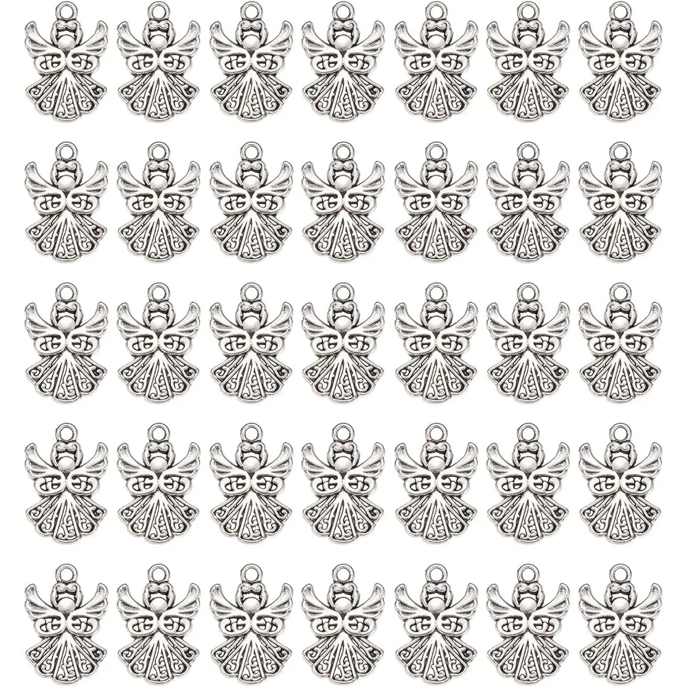 

1 Box 100Pcs Angel Charms Style Angels Charm Antique Silver Alloy Christmas Angel Wing Charms for Jewelry making kit
