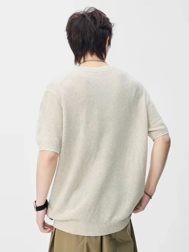 Textured Round-Neck Knit Short-Sleeve Men's Top Simple Loose-Fitting Slimming Casual Versatile