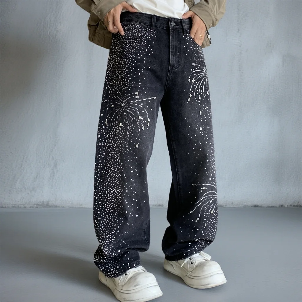 

Новинка 2026 года, свободные прямые джинсы в американском стиле с черной талией для мужчин, повседневные износостойкие хлопковые джинсы, всесезонные