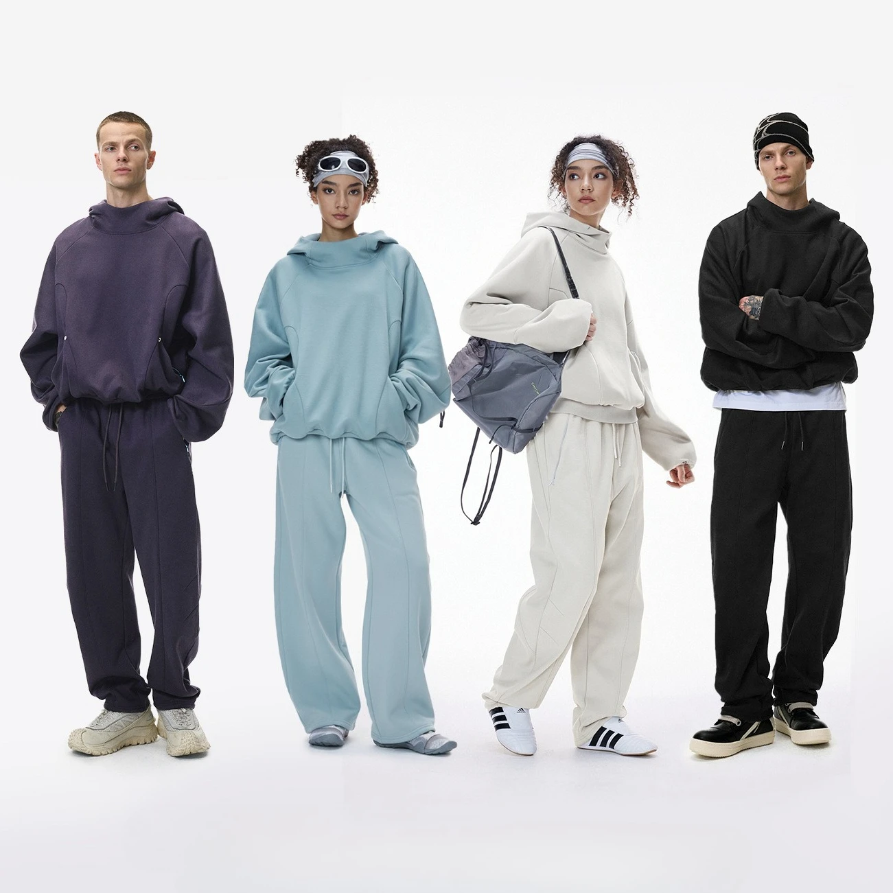Custom LOGO men's 340G cotton polyester fleece sweater winter new eggshell fleece hoodie scimitar sweatpants couple suit