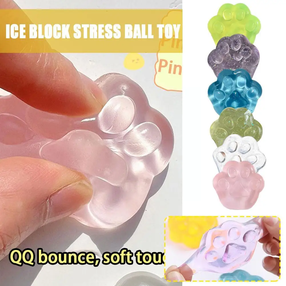 Mini Cat Paw Transparent Fidget Toy Ice Block Stress Toy Kids Squeeze Gifts Toy Ball Stress Relief Z7D5