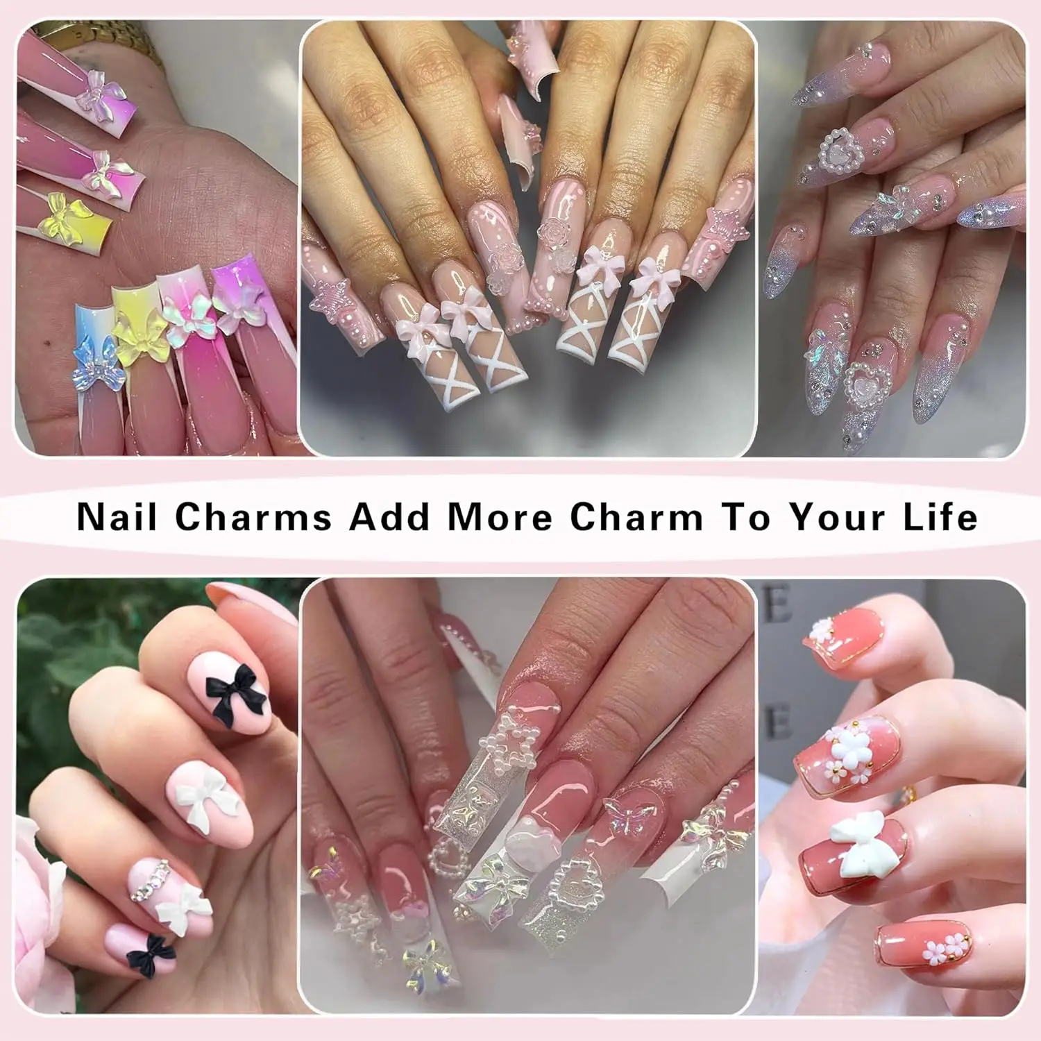 1 boîte d'accessoires pour ongles avec nœud papillon, ensemble d'accessoires pour ongles, design en pierre, décoration, strass pour ongles