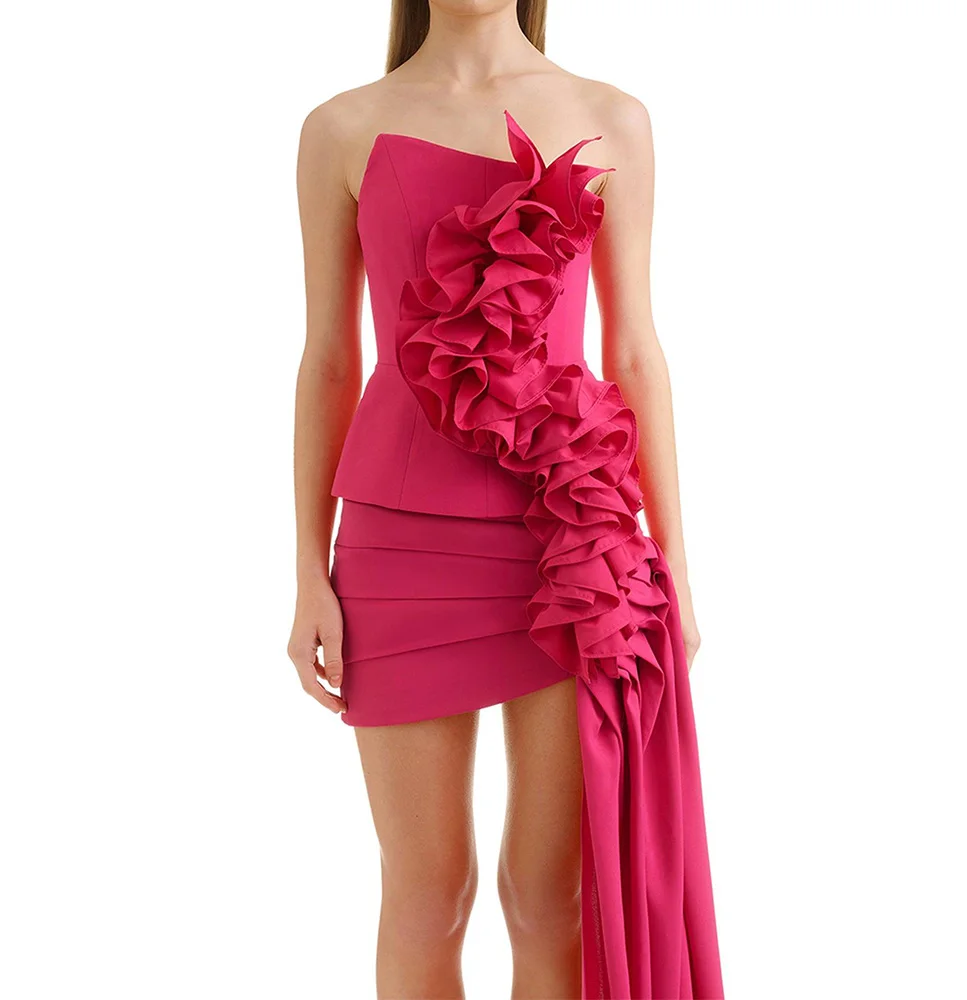 

Strapless Straight Pleats Sleeveless Short and Elegant Party Gowns Solid Color Above Knee Length Classic Cocktail Dress Modern