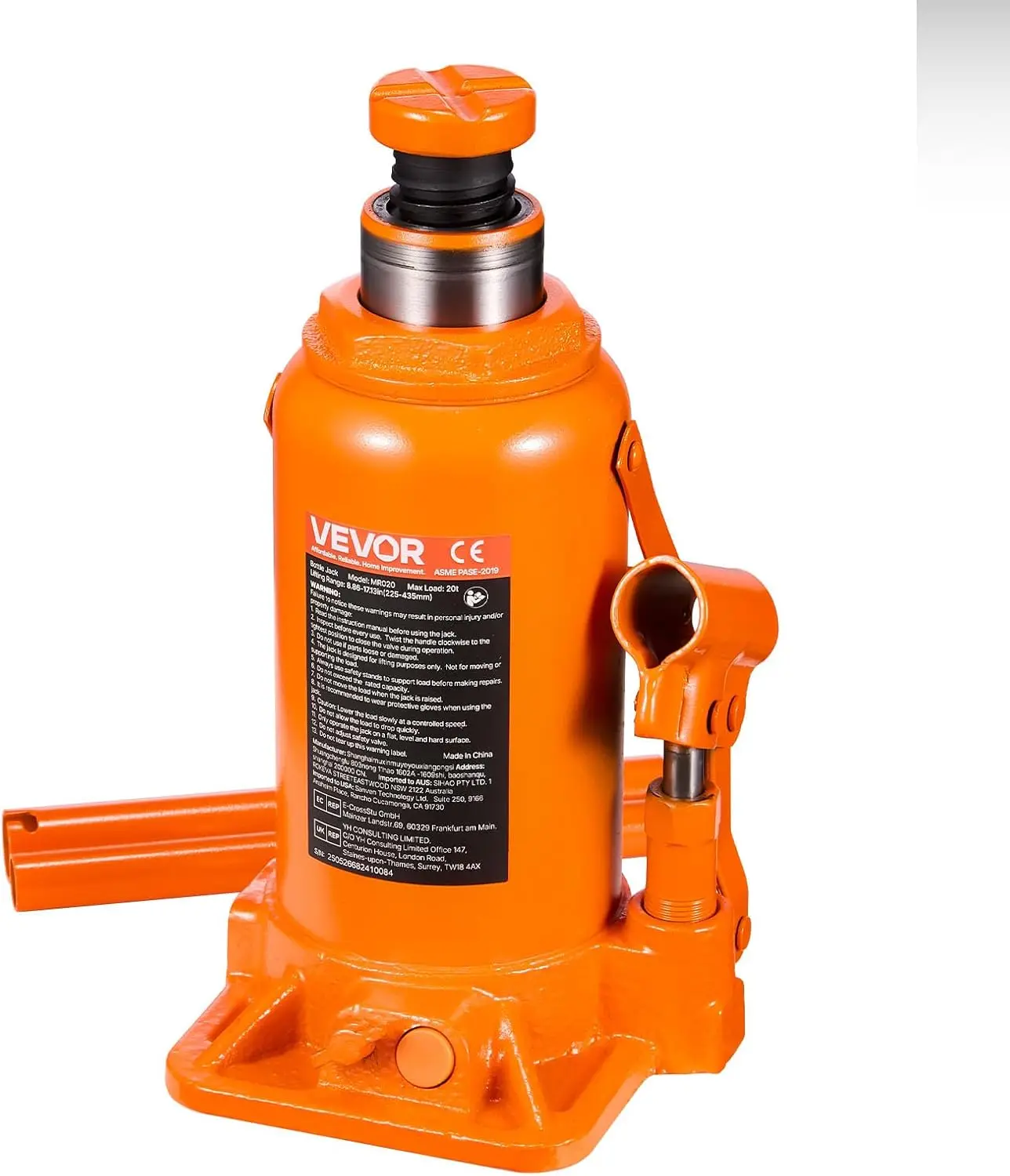 

20 Ton Hydraulic Bottle Jack, 7.5-14 Inch Lift Range with Long Handle for Trucks, Cars, RV & Auto Repair