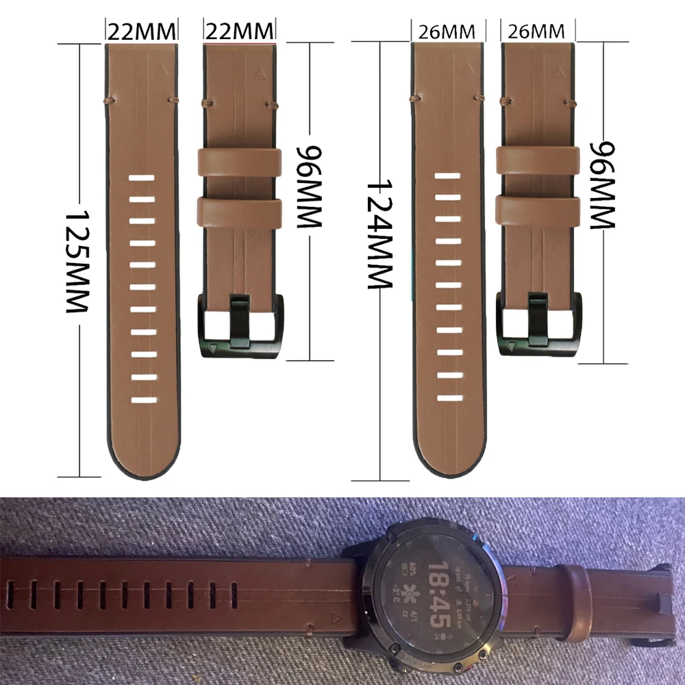 Quick Fit 22mm 26mm Leather Silicone Watch Band For Garmin Fenix E 47mm 7X 7Pro 6 6X 5/Epix Pro Gen 2/MARQ Sports Strap Bracelet