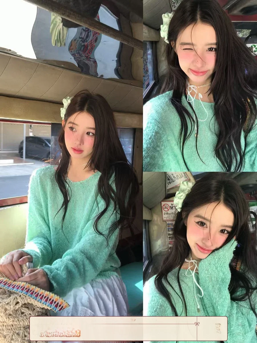 

Sweet Chic Spring 2026 Women's Thin Long Sve Knitted Sweater Candy Color T-irt Loose Fit round Ne UV Protection Top