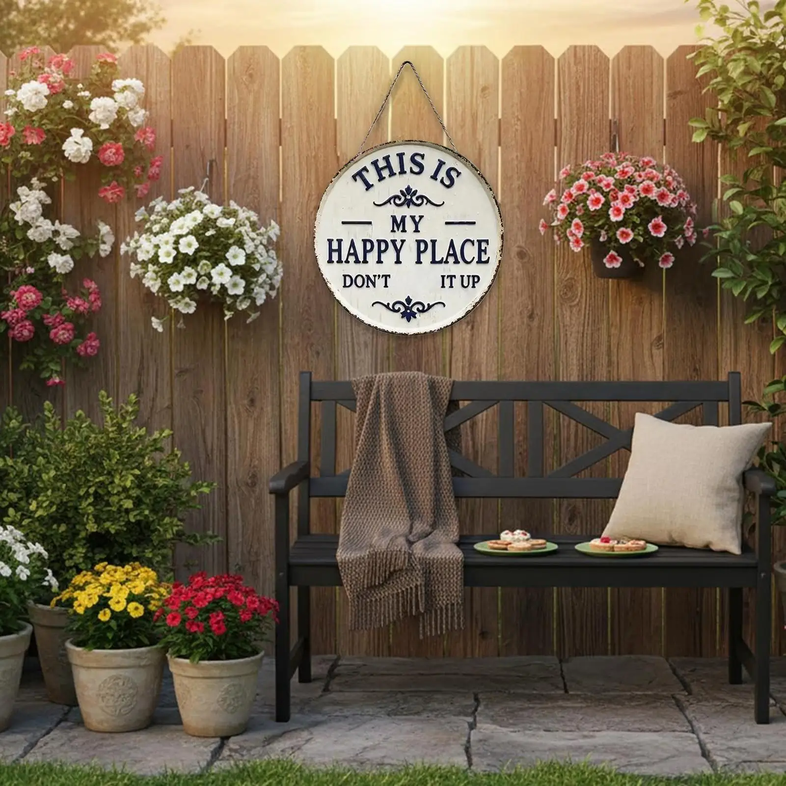 Vintage Round Garden Welcome Sign Funny Farmhouse Yard Decor for Patio Lawn Pathway Walkway Farm Fence Bar Cafe Decor