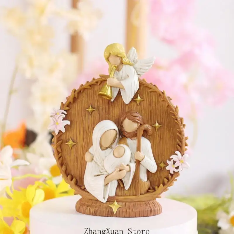 Ausstellungsstück der Heiligen Familie mit Blumen und goldfarbenen Sternmotiven 3XUF – Detail 3