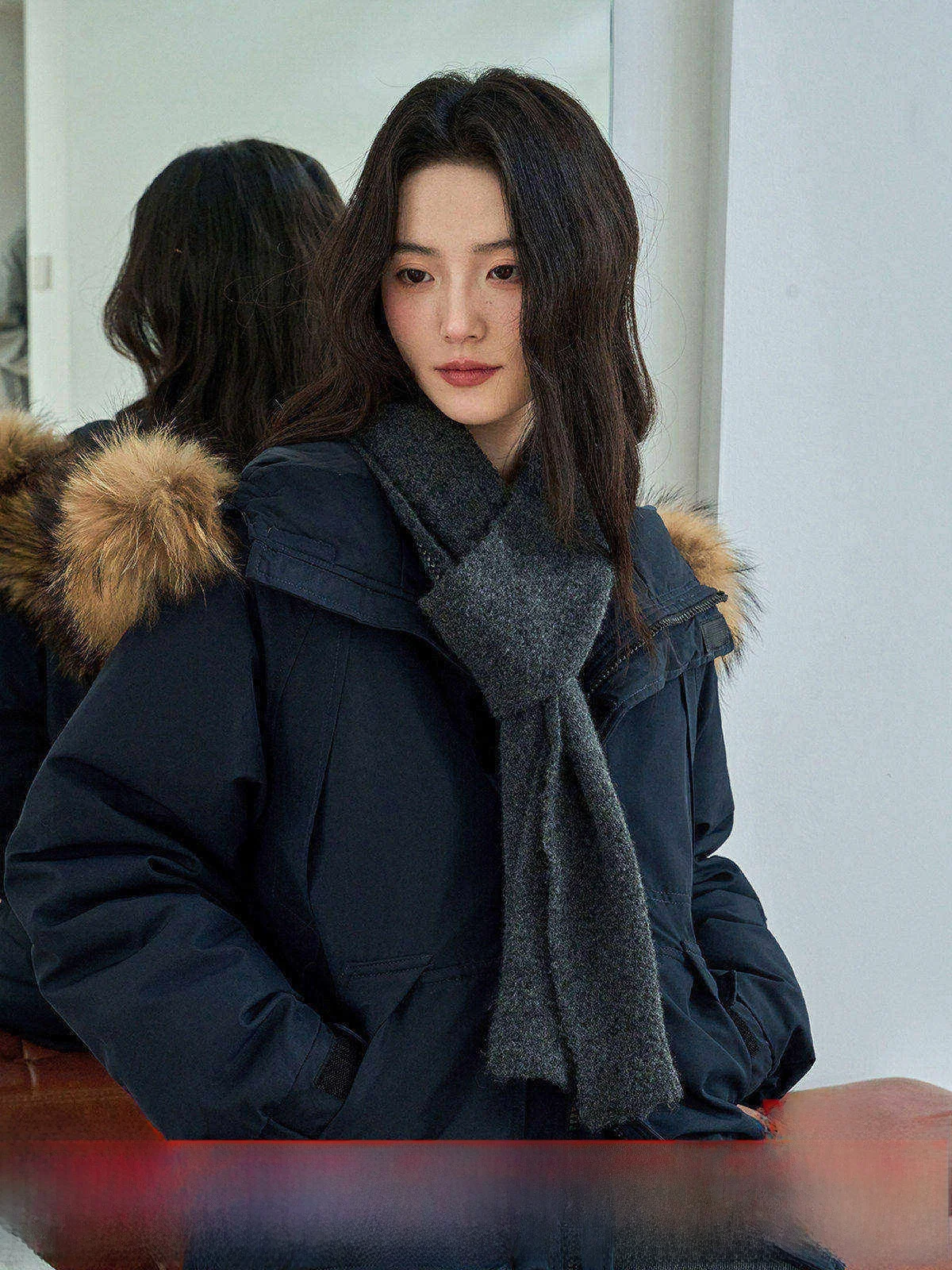 

MoZaic Deep Blue Hooded Fur Collar 90 White Duck down Puffer Jacket Women's Winter Loose High-End Workwear Warm Outerwear