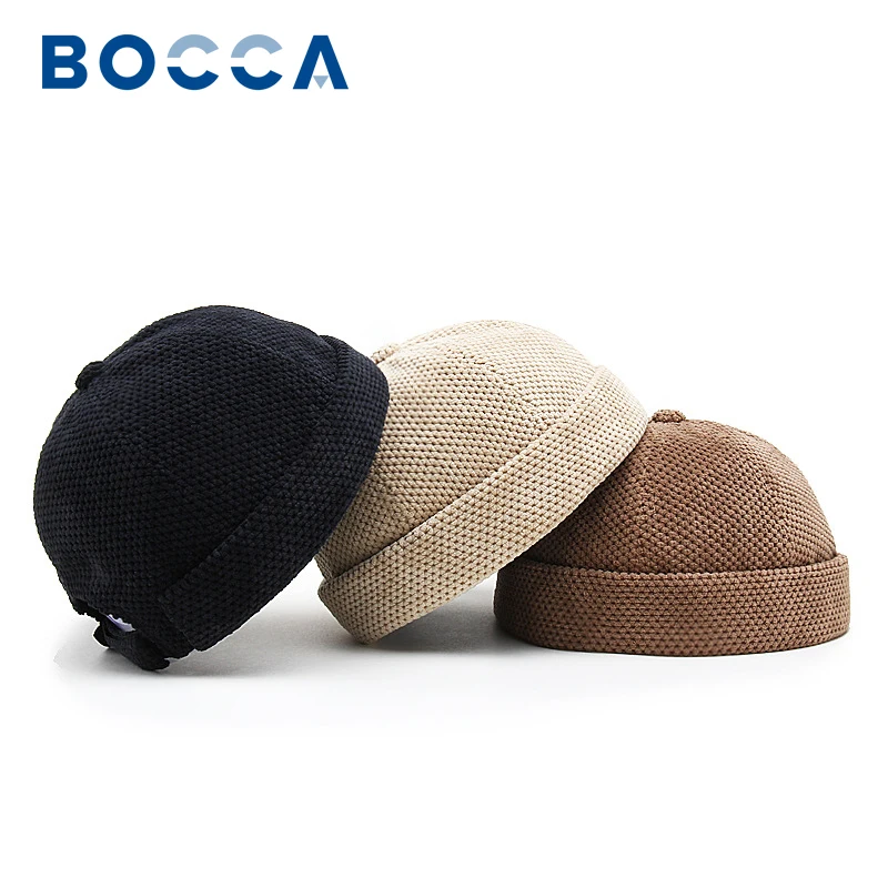 Bocca Retro Dome Beanie Hat dla mężczyzn i kobiet czapki bez ronda Skullcap Docker Vintage regulowany jednolity kolor nowość bawełna