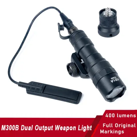 전술 Surefir SF M300B 듀얼 출력 스카우트 라이트 400 루멘 LED 무기 라이트 M300 사냥 손전등 위버 레일