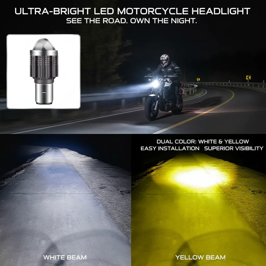 BA20D H6 LED Motorcycle Spotlight Dual Color High Low Beam Headlights Electric Vehicle Modified Light