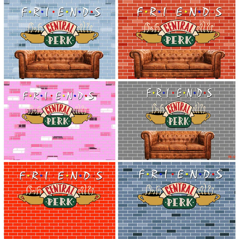 

Friends Party Central Perk Brick Wall Photography Backdrops Props Retro Sofa Children Birthday Theme Studio Background QZ-26