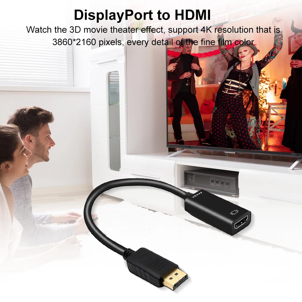 4K/1080P DP Display Port To HDMI-Compatible Adapter Gold-Plated Port Video Audio Adapter for Lenovo Dell HP and Other Passive