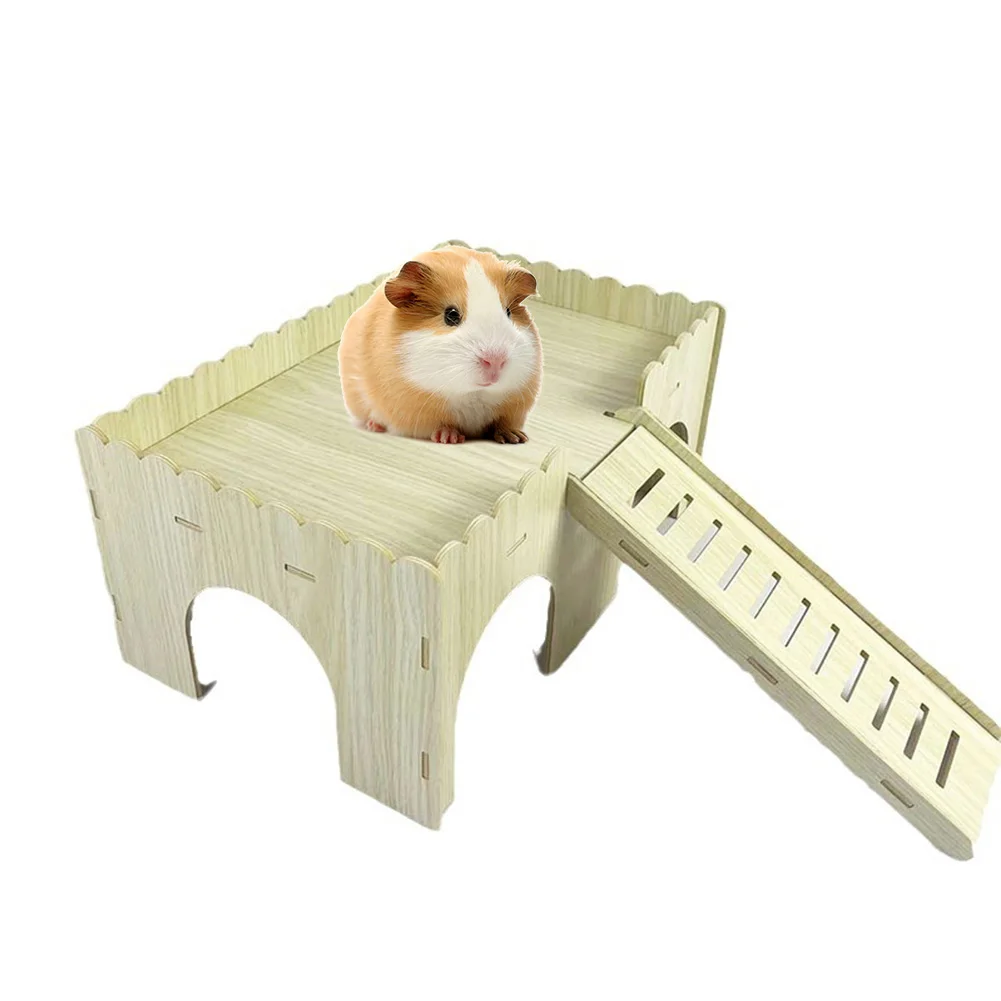 Wooden Hamster Hideout House With Cave Stairs Chinchillas Castle House Bed Hut Habitats For Playing Sleeping