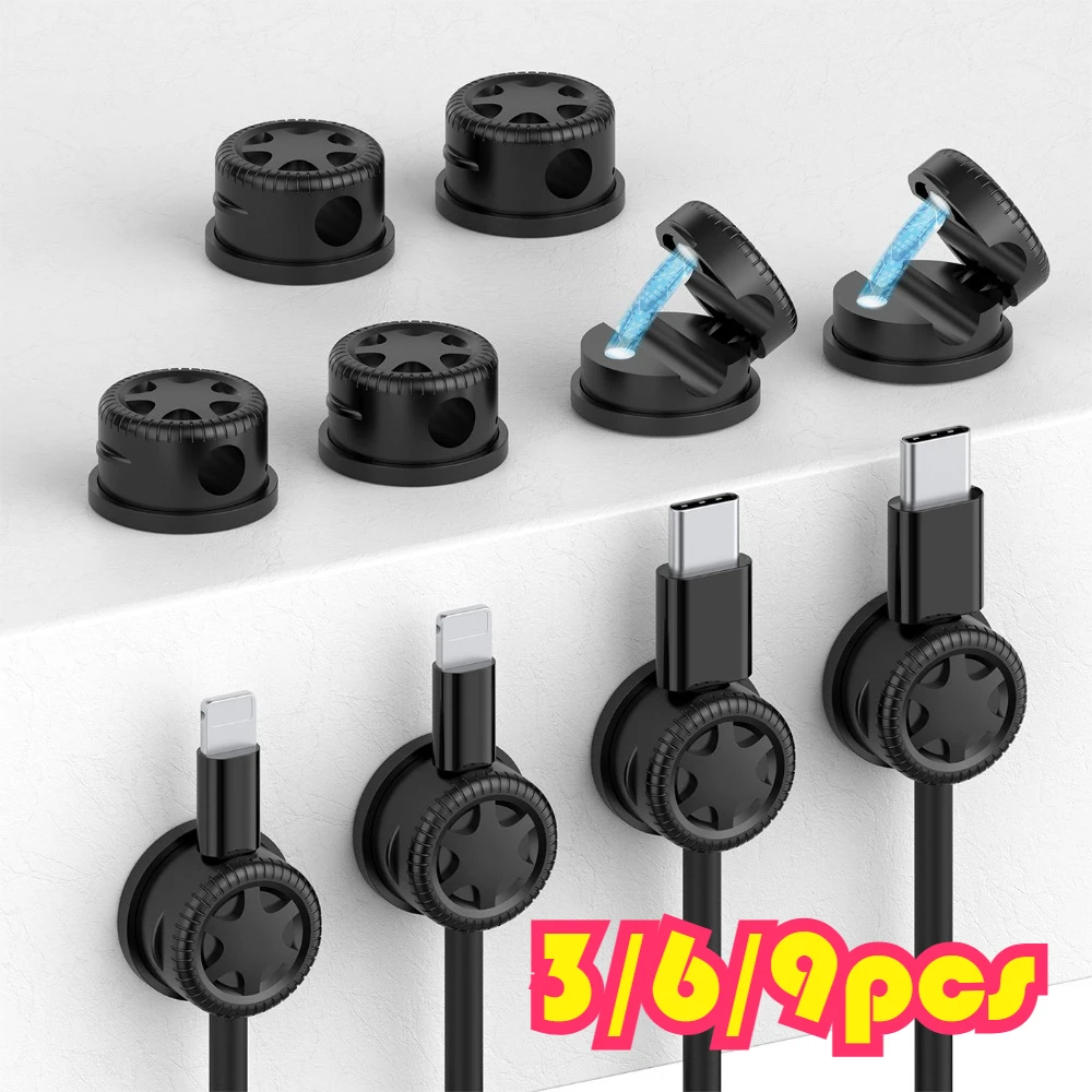 3/6/9pcs Magnetic Cable Clips, Rotatable Cord Holder for Desk and Car, Reusable Charging Data Wire Organizer
