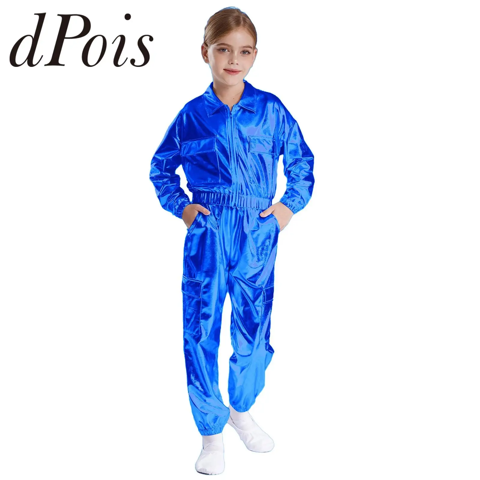 Kids Boys Girls Metallic Jacket Fashion Outwear with Shiny Pants for Hip-Hop Jazz Dance Costumes Children's Streetwear Outfits