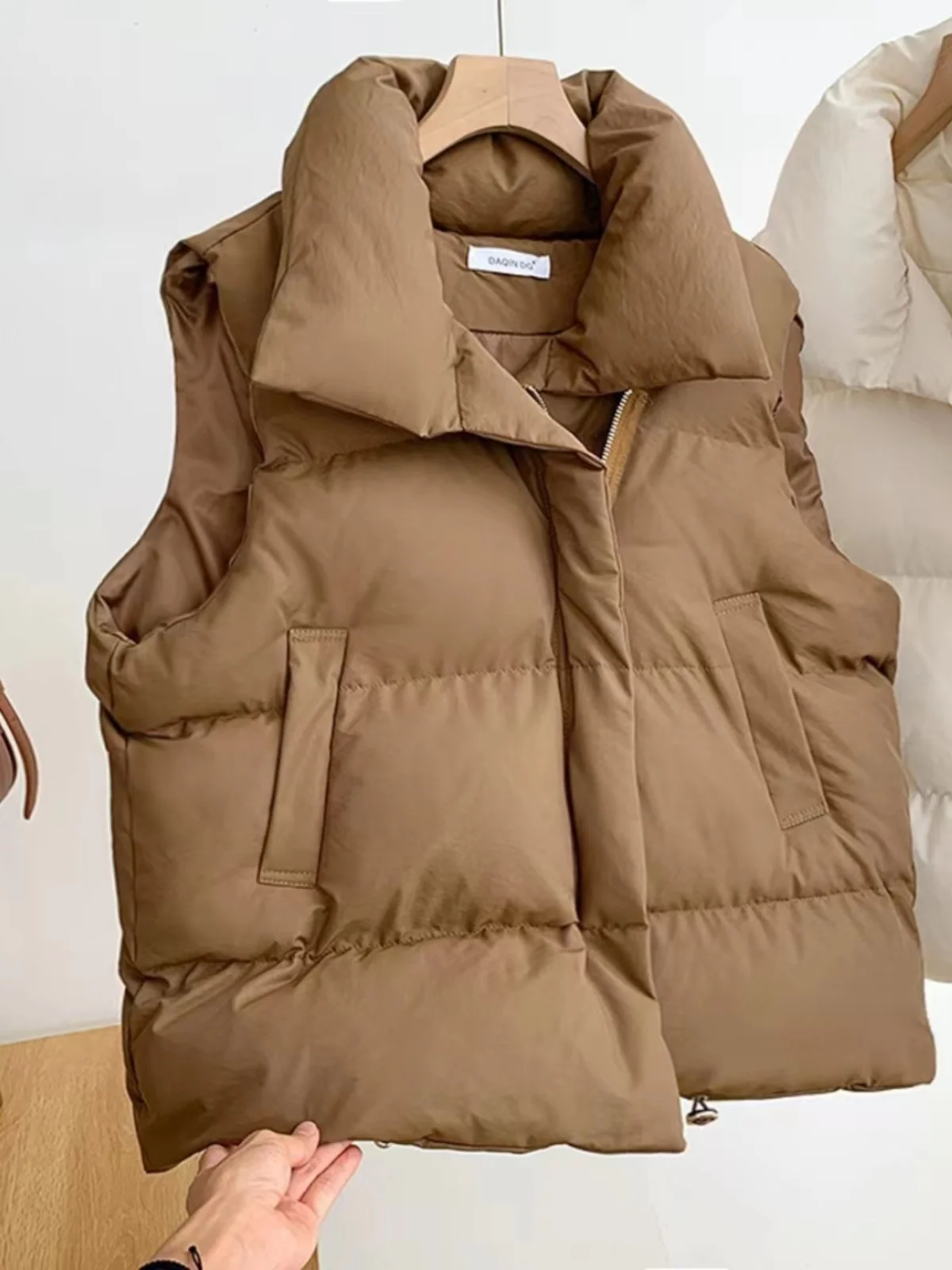 

Women's Cotton Jaet Vest Loose Fit Pure Color Stand Collar Zipper Closure Svel Regular Thin Commute Sle