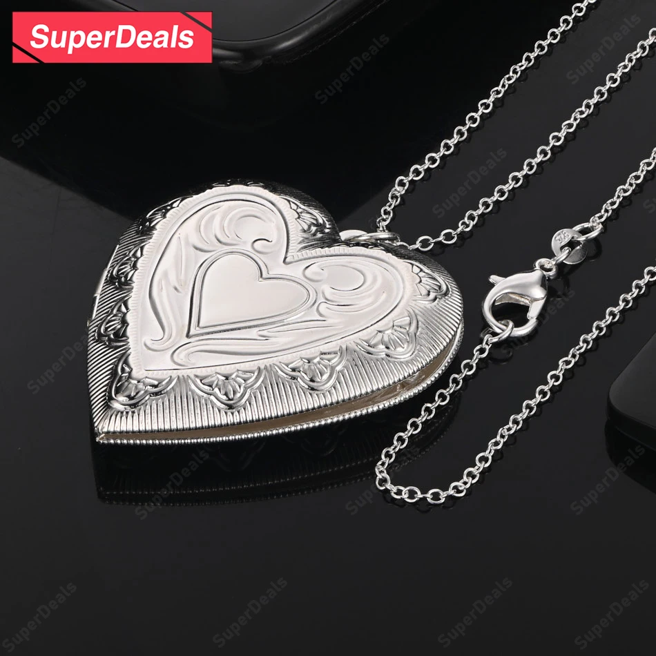 

SuperDeals 925 Sterling Silver Romantic Heart Pendant Necklace Fashion Party Charm Jewelry Valentine's Day 16-30 Inch Chain
