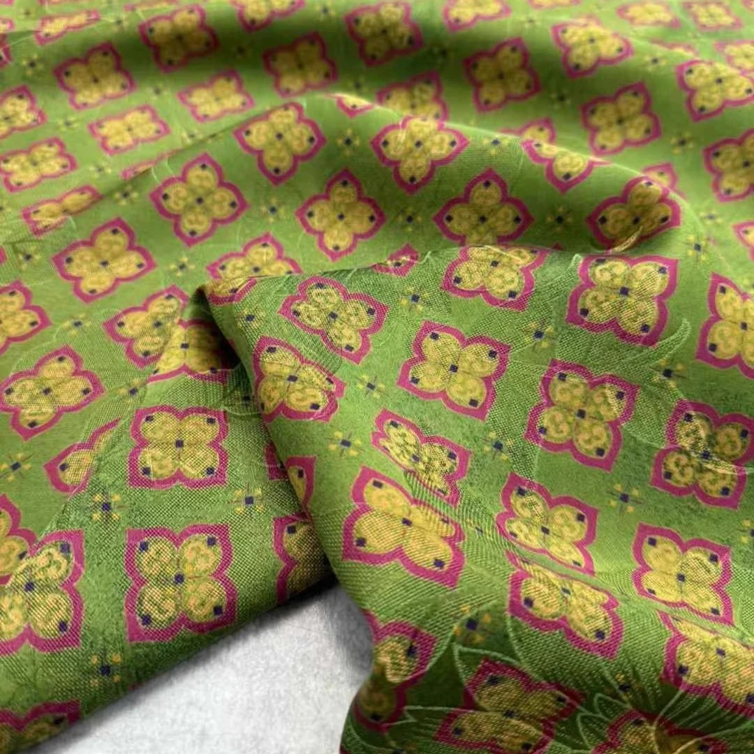 

114 см, ширина 25 мм, зеленая шелковая ткань Hualuo с китайским традиционным принтом для шелковой ткани для горячего сезона, классической юбки, брюк R2151