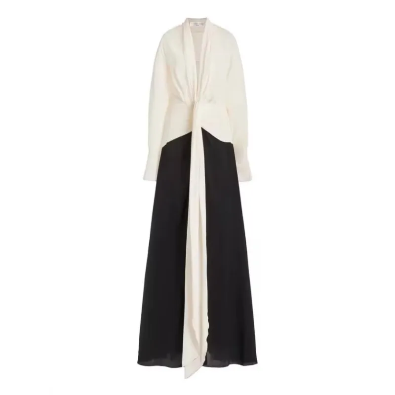 Herfst nieuwe elegante mode-stijl veelzijdige onregelmatige effen kleur jurk - afbeelding 2
