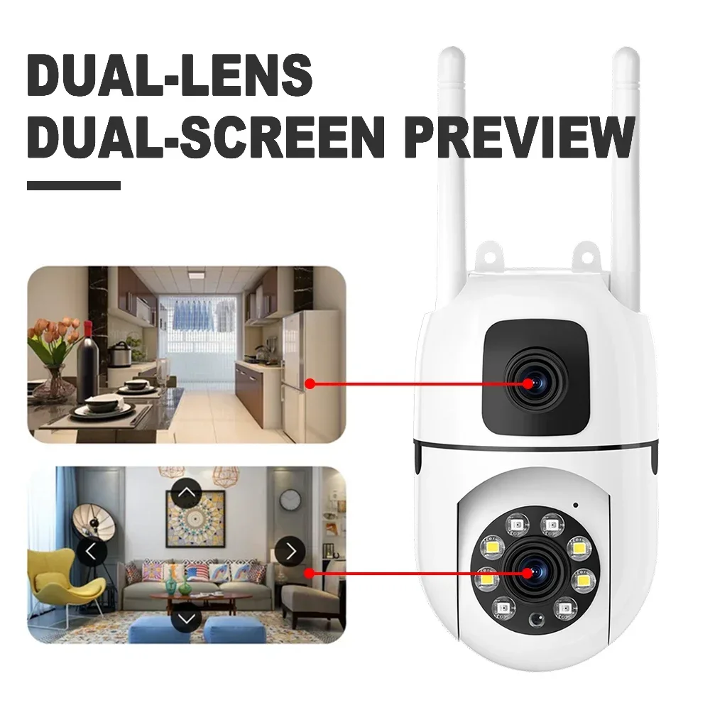 4PCS 8MP HD Wifi Surveillance PTZ Camera Outdoor Dual Lens Dual Screen AI Auto Tracking IP Security Protection Camera CCTV Video