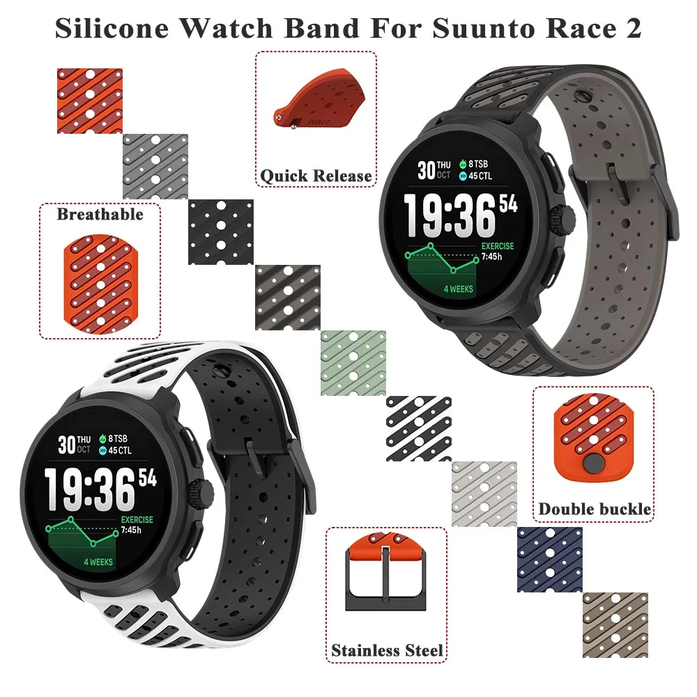 

Силиконовый ремешок для Suunto Race 2, спортивный дышащий ремешок из нержавеющей стали с пряжкой 22 мм, ремешок для часов Suunto Race 2 Band