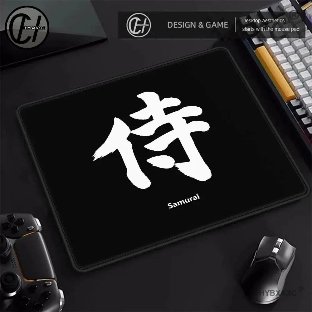 HYBXAXC E-Sports Mousepad Black Background Simple Logos Manga Abstract Pattern Chinese Characters Locking Edge Mouse Mat DeskMat