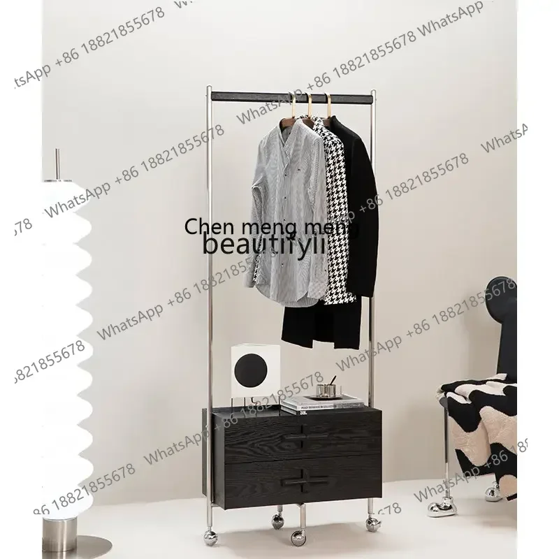 cc182R11 Solid Wood Coat Rack Floor Bedroom Corner Multi-Functional Stainless Steel Movable Hanger